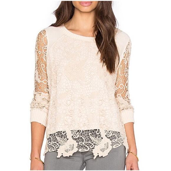 Free People Sweaters - Free People Pretty Rad Lace Split Back Long Sleeve Sweatshirt Size Large